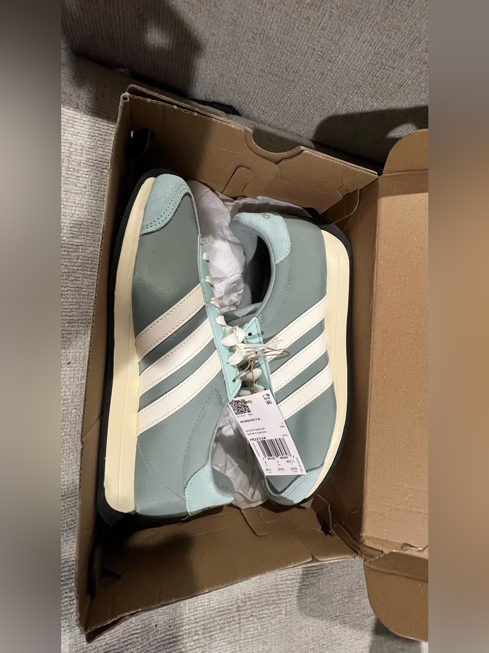 Adidas Women’s Mint Green and White Sneakers - Picture 4 of 11